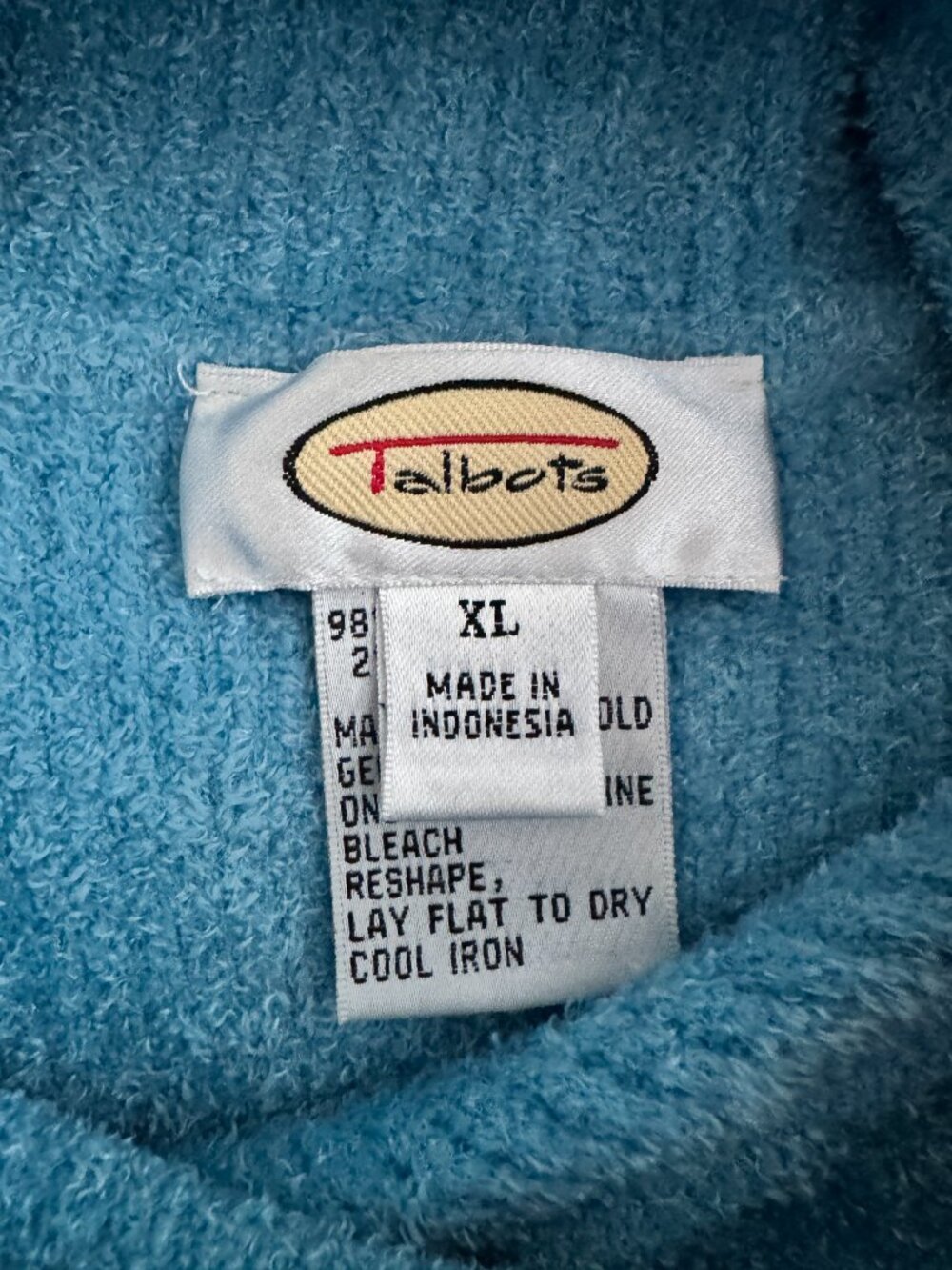 Talbots Womens XL Blue Turtleneck Sweater Soft Fuzzy Knit Pullover Cozy - Picture 4 of 7